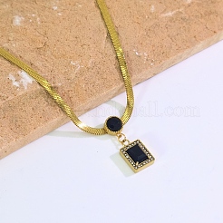 Collane vintage in acciaio inossidabile con ciondolo rettangolare in onice nero naturale (tinto e riscaldato) e catena a serpente piatta per donna&nbsp;DM4995