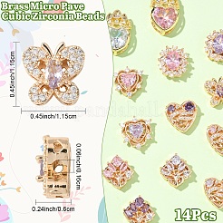 2 шт. 2-х цветные латунные микрофибровые бусины из кубического циркония&nbsp;KK-YW0003-04