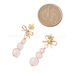 Серьги-гвоздики с подвесками из натурального смешанного камня в виде банта и круглой подвески&nbsp;EJEW-JE06780