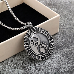 Collana vintage da uomo con ciondolo a forma di runa piatta e rotonda in acciaio inossidabile 304&nbsp;WG9357C-01
