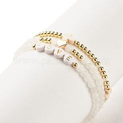 3 Uds. Juego de 3 pulseras elásticas con cuentas de jade blanco natural&nbsp;BJEW-JB07975