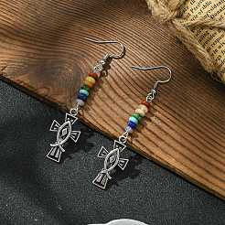Pendientes colgantes de cruz de esmalte de aleación&nbsp;EJEW-JE05561