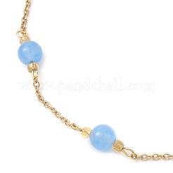 Bracelets de cheville en jade malaisien naturel rond teinté et chaîne en acier inoxydable 304&nbsp;AJEW-AN00701-03