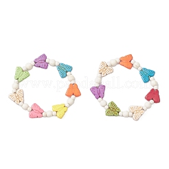 Бабочка синтетические бирюзовые бусины эластичные браслеты для девочек&nbsp;BJEW-JB12120