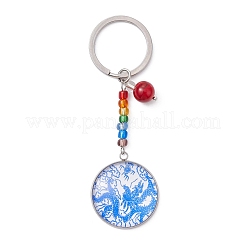 Portachiavi in vetro con stampa floreale blu e bianco&nbsp;KEYC-JKC00554
