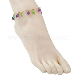 Fußkettchen aus Acrylblättern und Glasperlen mit Traubenquaste und Messingstangengliederkette für Frauen&nbsp;AJEW-MZ00008-01