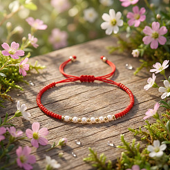 Braccialetti intrecciati regolabili da donna con perle artificiali e perline di vetro.&nbsp;NV1607-3