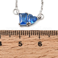 Colliers à maillons en laiton avec pendentif rectangulaire et cœur en zircon cubique pavé de zirconiums cubiques&nbsp;KK-CBAB173-04P-08