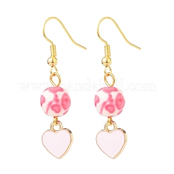3 paio di 3 ciondoli smaltati in lega rosa stile e orecchini pendenti con perline in resina&nbsp;EJEW-JE05030-02