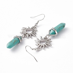 Proiettile sintetico turchese con orecchini pendenti a sole&nbsp;EJEW-I276-01P-09