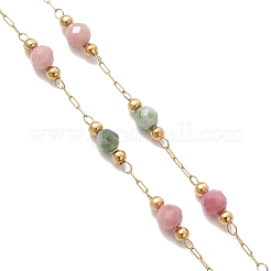 Браслет ручной работы из граненых круглых бусин из драгоценных камней диаметром 3 мм и цепочки из круглых звеньев из нержавеющей стали 316.&nbsp;AJEW-JB01553