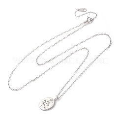 925 овальное ожерелье из стерлингового серебра с выгравированным цветком розы для женщин&nbsp;NJEW-D316-03P