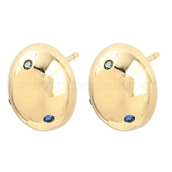 Ovale Ohrstecker aus Messing mit Mikropavé-Fassung aus Zirkonia&nbsp;EJEW-Z164-17G-02