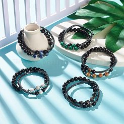 Ensemble de bracelets extensibles en perles de bois naturel et de pierre et d'hématite synthétique de style 2 pièces 2&nbsp;BJEW-JB07948