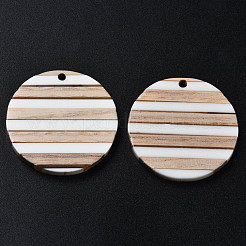 Pendentifs en résine et bois à rayures&nbsp;X-RESI-N025-017A-B01