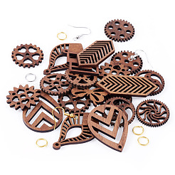 Наборы для самодельных сережек-подвесок из орехового дерева&nbsp;DIY-TA0011-07