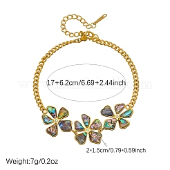 Bracciale da donna con 3 maglia a fiore in acciaio inossidabile 304 e conchiglia di abalone naturale.&nbsp;WGFB39D-01