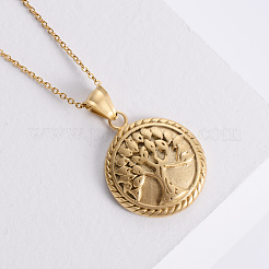 Ожерелья из нержавеющей стали с круглым кулоном в виде дерева жизни&nbsp;WK5915