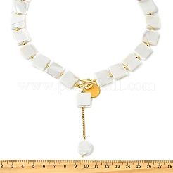 Verstellbare Lariat-Halsketten aus weißen Muschelperlen mit quadratischen Perlen und Verschlüssen aus Edelstahl 304&nbsp;NJEW-JN06029