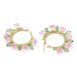 Pendientes de aro con flores de vidrio&nbsp;EJEW-TA00589-03