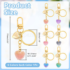 6 portachiavi con ciondolo a forma di cuore in resina trasparente a 6 colori con acciaio inossidabile 304&nbsp;KEYC-AR00010