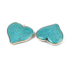 Pendentifs en forme de cœur en turquoise synthétique teintée&nbsp;X-TURQ-T004-30A