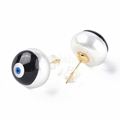 Clous d'oreilles mauvais œil en coquillage naturel avec émail&nbsp;EJEW-G334-06H