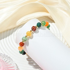 Pulseras elásticas para mujer de ágata natural redonda facetada de 8 mm (teñida y tratada térmicamente) y cuentas de latón.&nbsp;BJEW-JB14031