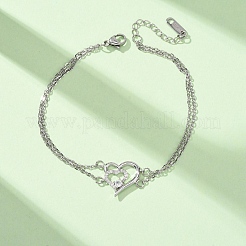Doppellagige Armbänder aus Messing mit Mikropavé-Fassung aus klaren Zirkonia&nbsp;BJEW-C155-02P