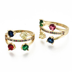 Латунные микро проложить пальцев кольца кубического циркония&nbsp;RJEW-S045-007G-NR