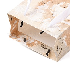 Sacs cadeaux rectangulaires en papier imprimé de peintures à l'huile de fleurs avec poignées en ruban&nbsp;ABAG-A011-01G