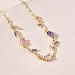 Collares de cadena de eslabones de rosa con circonitas cúbicas y pavé de latón para mujer&nbsp;NJEW-C121-05A-01G