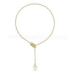 Colliers lariat réglables en laiton avec micro-pavés de zircon cubique transparent en forme de feuille&nbsp;NJEW-JN06467