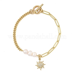 Bracelets en laiton à breloques en zircone cubique transparente&nbsp;BJEW-JB13881-01