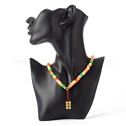 Collana di perle di potere rotondo in pietra lavica naturale dorata per bambino&nbsp;NJEW-JN03759