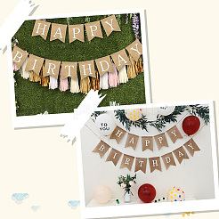 1 комплект баннеров с надписью «С днем рождения» из льна&nbsp;AJEW-SP0001-51C