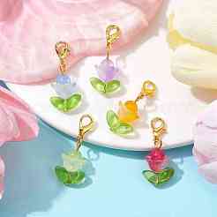 Décoration pendentif fleur en jade naturel et verre&nbsp;HJEW-JM01605