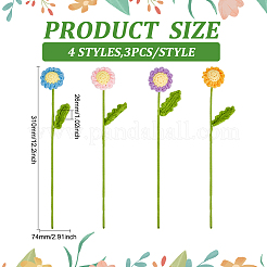 12шт 4 цвета крючком хлопковые цветочные украшения с железной проволокой&nbsp;AJEW-FG0002-93