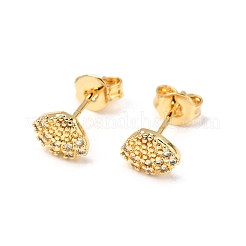Серьги-гвоздики в форме ракушки из латуни с микропаве из прозрачных кубических цирконий&nbsp;EJEW-A135-02G
