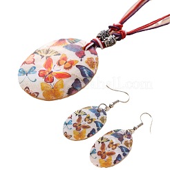Orecchini pendenti ovali e collane con graffiti in conchiglia naturale stampati boho&nbsp;FS-WG2A623-04