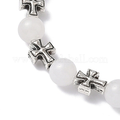 Bracelets extensibles en perles rondes de jade naturel de Malaisie&nbsp;BJEW-JB12343-02