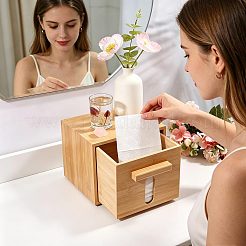 Caja de pañuelos de bambú con cajón de almacenamiento&nbsp;CON-WH0089-326