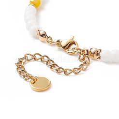 Bracciale a maglie fiore della vita intrecciato in vetro con bracciale con perline di perle naturali da donna&nbsp;BJEW-TA00173