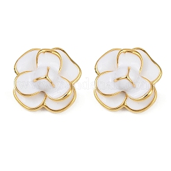 Золотые серьги-гвоздики с эмалью из латуни и цветком&nbsp;EJEW-K308-02G-02