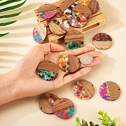 16шт 8 цвета прозрачные подвески из смолы и орехового дерева&nbsp;RESI-TA0002-10