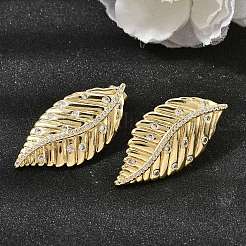 Boucles d'oreilles puces en laiton et zircon cubique transparent en forme de feuille pour femmes&nbsp;EJEW-A162-05G