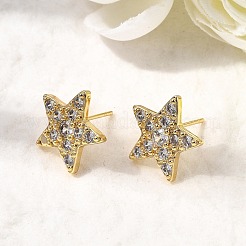 Серьги-гвоздики из латуни с микропаве и прозрачным кубическим цирконием&nbsp;EJEW-K276-13G