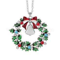 Colliers pendentifs en alliage de strass colorés avec couronne de Noël et cloche de Noël&nbsp;WG06691-08
