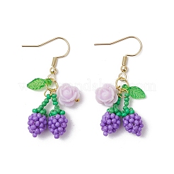 Boucles d'oreilles pendantes en acier inoxydable 304 avec perles de verre et fleur de cerisier&nbsp;EJEW-MZ00419-01