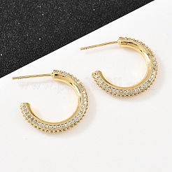 Серьги-гвоздики из латуни в форме буквы С с прозрачным кубическим цирконием&nbsp;EJEW-A156-11B-G